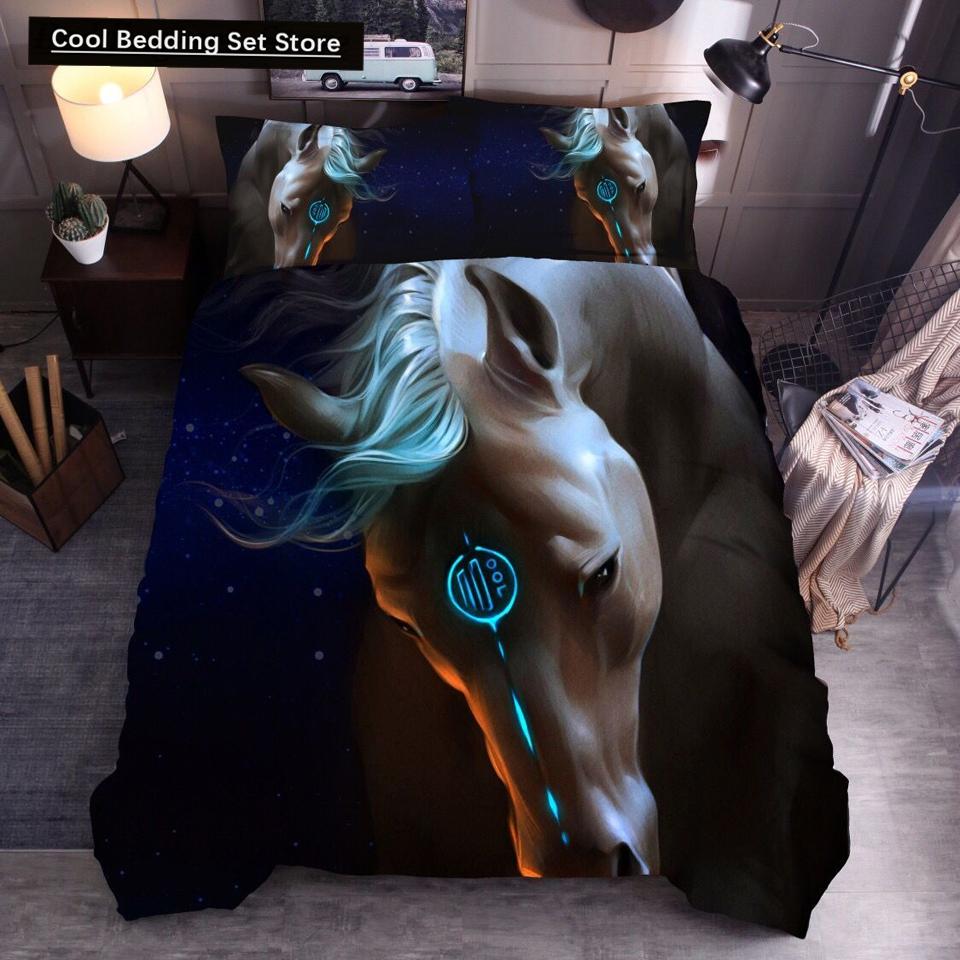 3D Horse Printing Duvet Cover Animal Bedding Set Twin Full Double Queen King Size for Kids Men Black Soft Quilt Cover Pillowcase