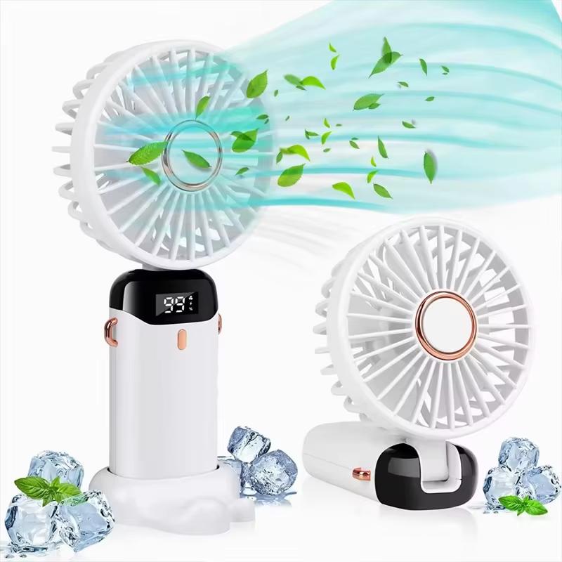 Przenośny ręczny, osobisty wentylator akumulatorowy Wyświetlacz LED Cyfrowy wentylator akumulatorowy z regulacją 90°, mini aromaterapia z 5 prędkościami wiatru