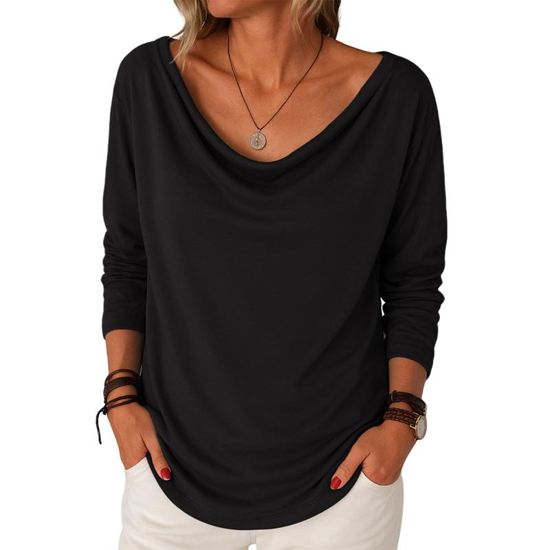 Women Solid Color Pile Collar Shirt Casual Loose Long Sleeve Pullover