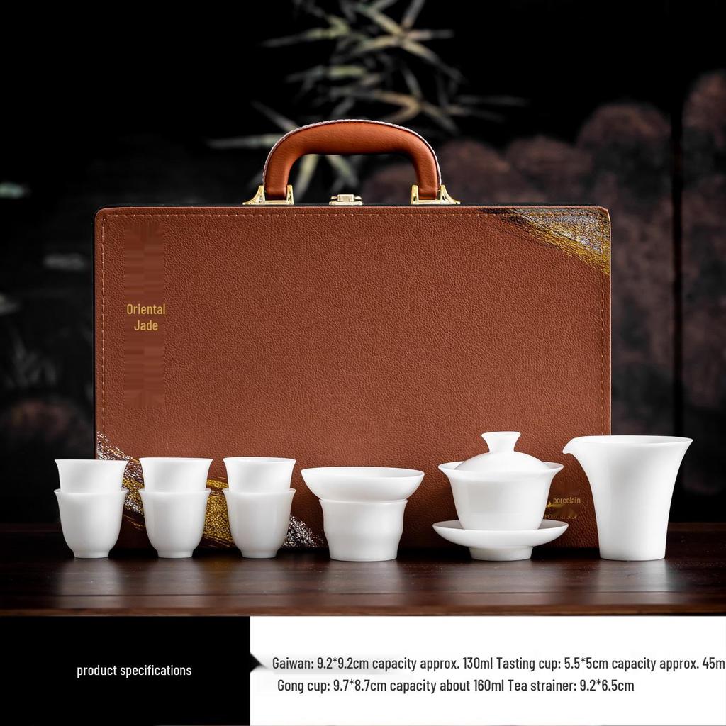 Ice Jade Porcelain Gongfu Teaware Set: High-End Gaiwan and Teacups Gift Box