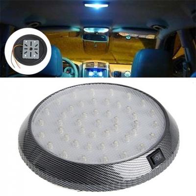 Universal LED Car Overhead Ceiling Dome Light Lamp Carbon Fiber Look Bezel Round