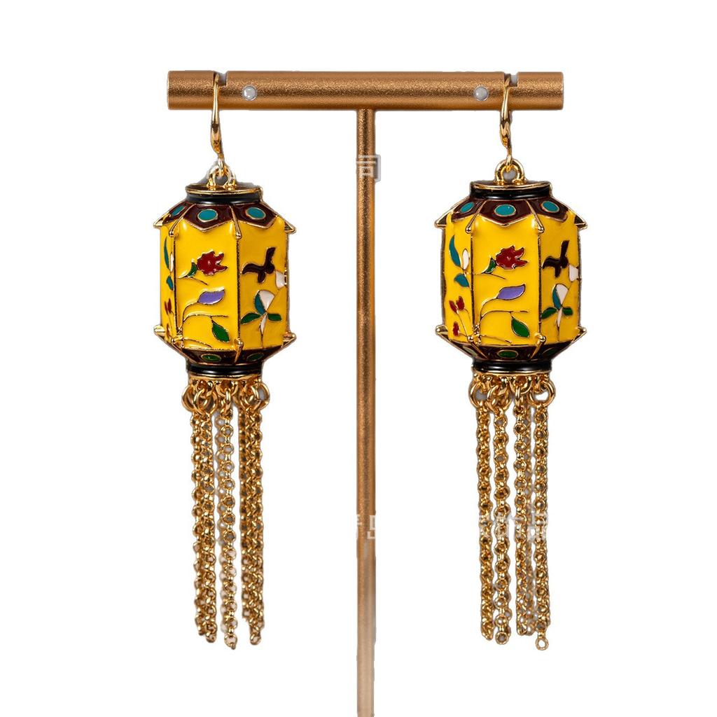 Chinese Style Enamel Drip Oil Earrings Niche New Design High-end Temperament Tassel Light Luxury Antique