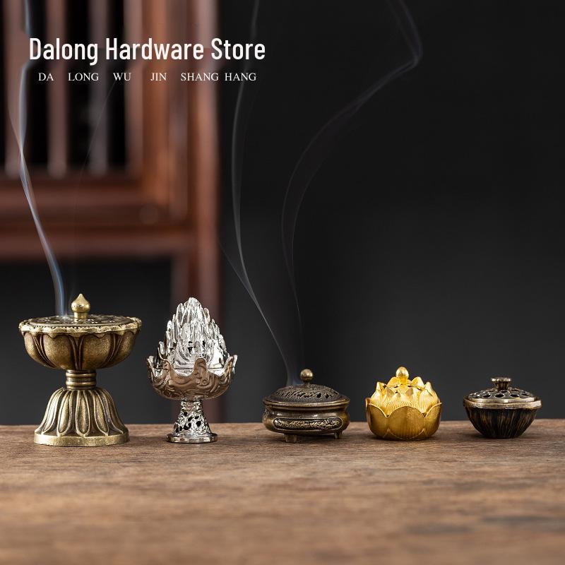 Xiangyun Copper Aromatherapy Incense Burner - Hollow Lotus Design, Three-Legged with Porous Baolian Lantern and Boshan Style.