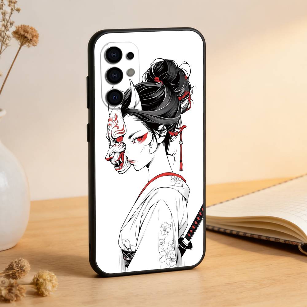 Samurai Warrior Geisha Phone Case For Samsung S25,S24,S21,S22,S23,S30,Ultra,S20,Plus,Fe,Lite,Note,10,Black Cover