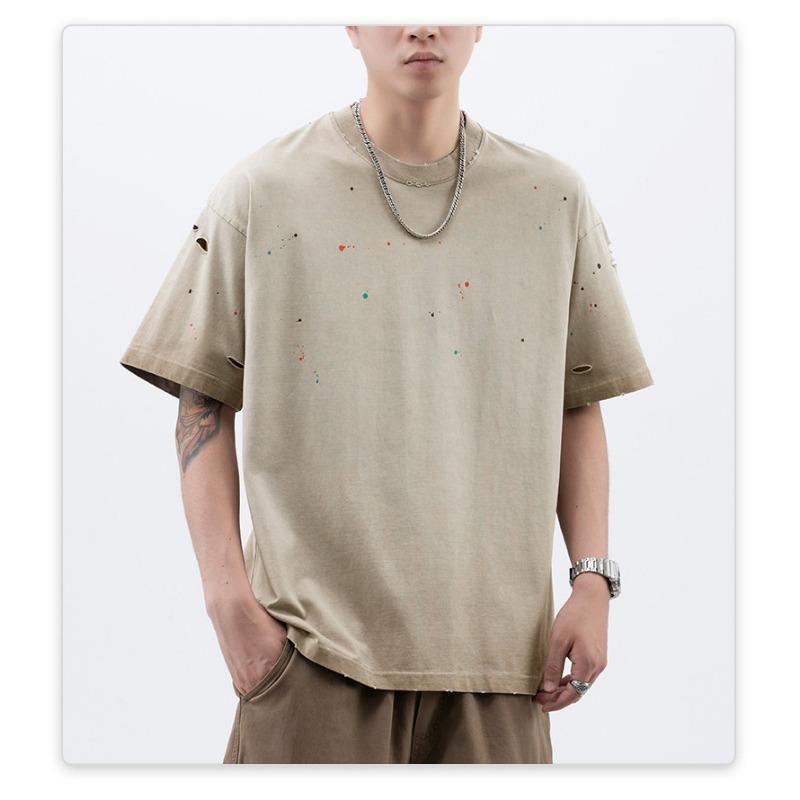 Summer American High-density Knit Loose Hand-painted Craft Men's T-shirt Short-sleeved