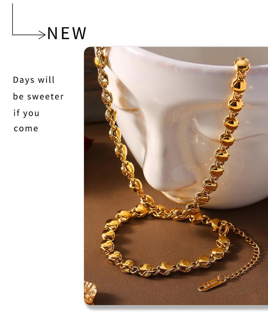 Elegant European & American Chain Necklace Bracelet Set - Copper Jewelry for Women