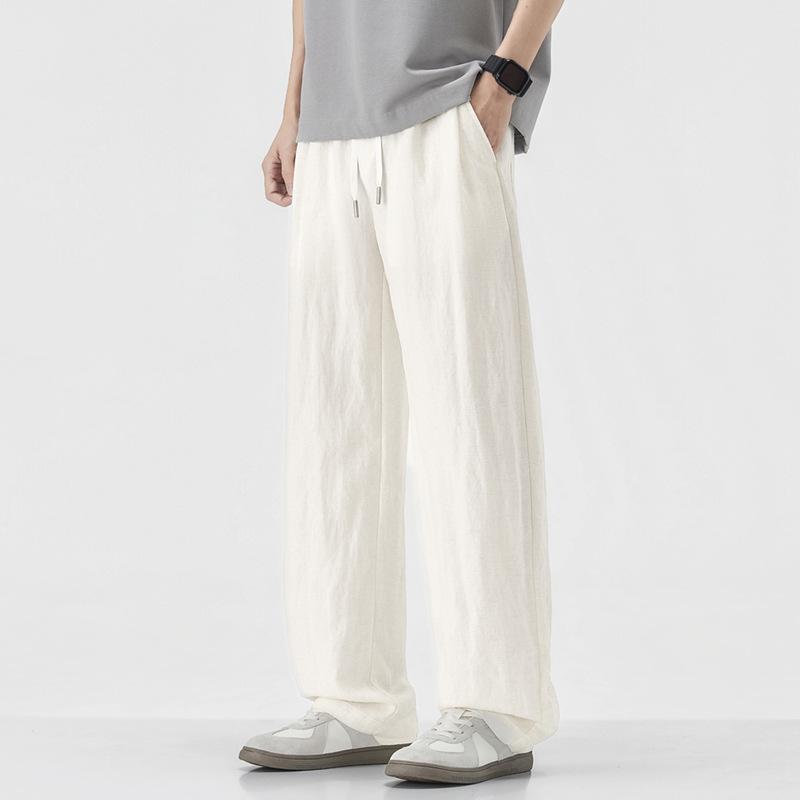 American Solid Color Simple Trendy Brand Loose Straight Casual Pants Men's Trend Versatile Tencel Elastic Waist Long Pants Men