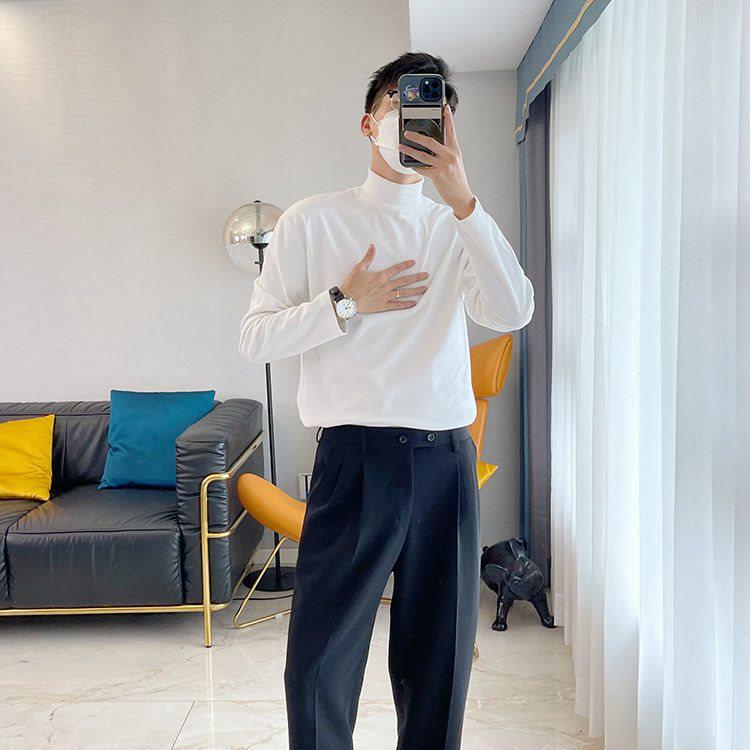 

Мужская флисовая футболка большого размера в корейском стиле с длинным рукавом и полувысоким воротником 4XL 175-190 lbs