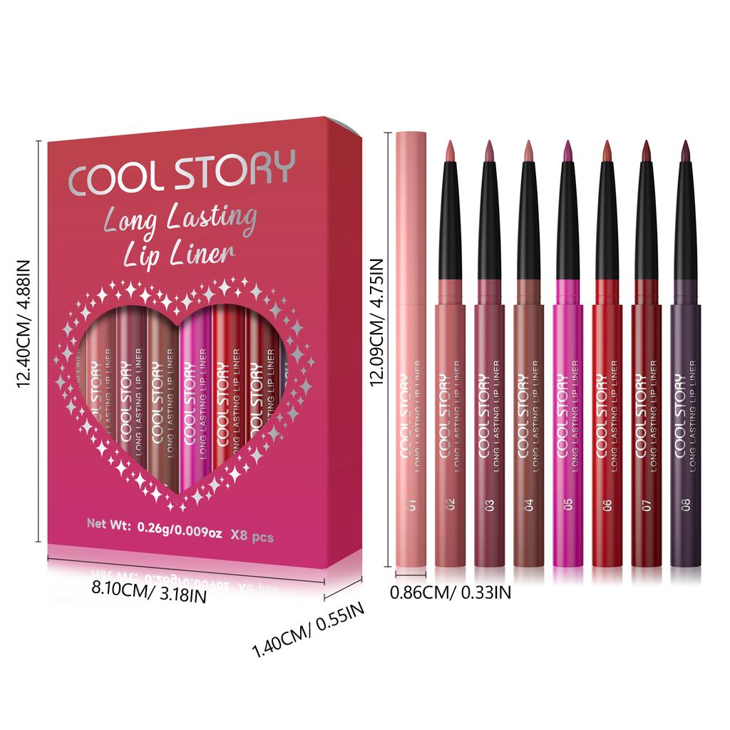 8 Stück Lipliner Stift Set Langanhaltend, Wasserdicht Schweißfest, Einfaches Auftragen Nicht verblassende Farbabgabe Lipgloss Set Beauty Make-up