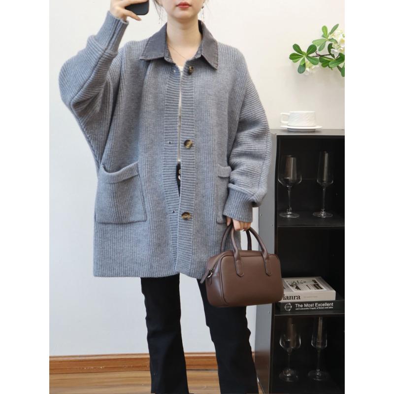 

Кардиган средней и длинной вязки, новый осенне-зимний, свободного ленивого стиля, с джинсовой вставкой, куртка-свитер женская one size fits all серый