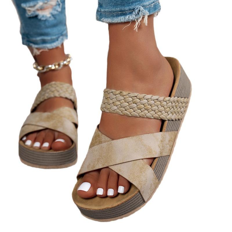 Large Size Platform Slippers Women's Summer New Fashion Casual Lazy Sandals Cross-type One-word Slippers