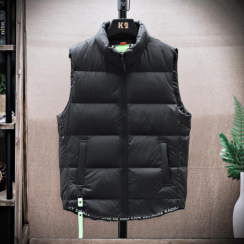 

Stand Collar Two-Way Zipper Printed Logo Down Vest - Autumn/Winter Sleeveless White Duck Outerwear L (90-105 jin)