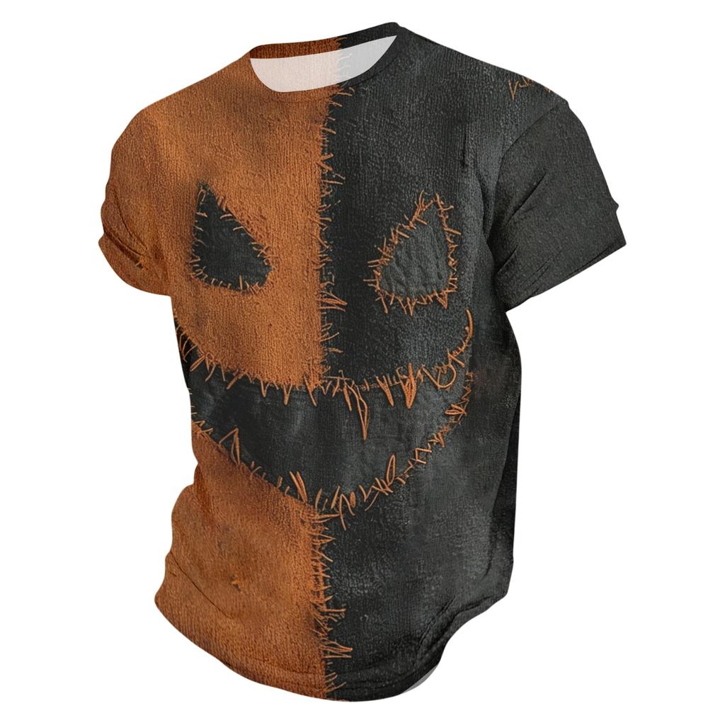 Men's Printed Short Sleeve T-Shirt Lightweight Breathable Round Neck Casual for Halloween
