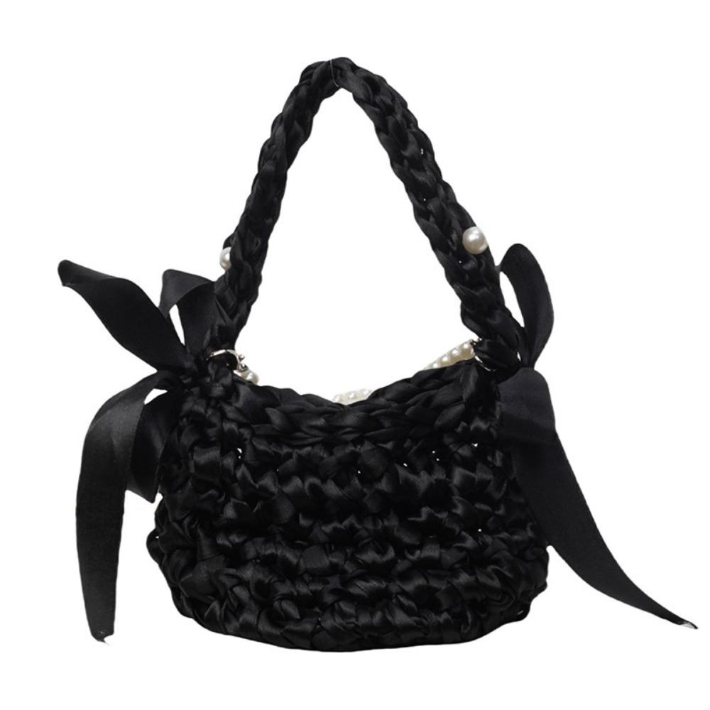 

Сумка с полым плетением, бант, пляжная сумка, милая жемчужная сумка через плечо, для девочек чёрный