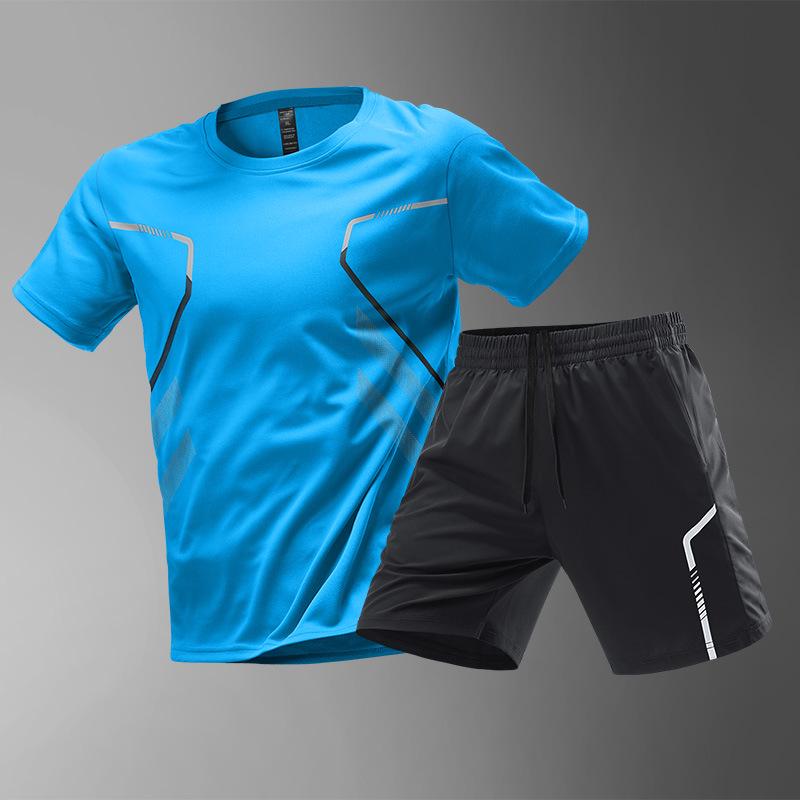 Men's Quick-Dry Ice Silk Sportswear Set - Short Sleeve T-Shirt & Shorts for Running, Summer Fitness, and Football Training.