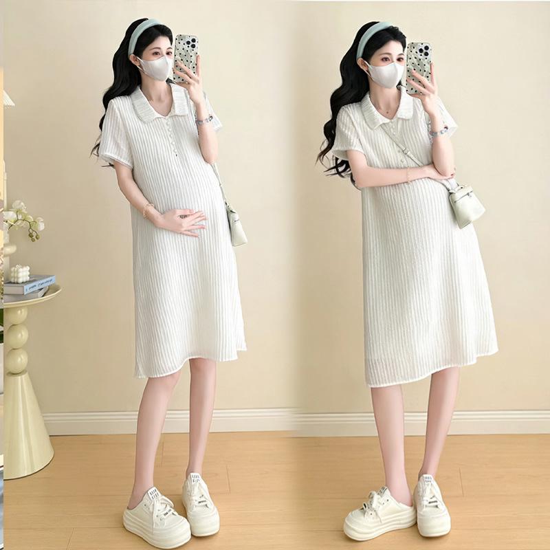 Korean Style 2026 Summer Maternity Dress—Sweet Loose Fit, Mid-Length Short Sleeve Design
