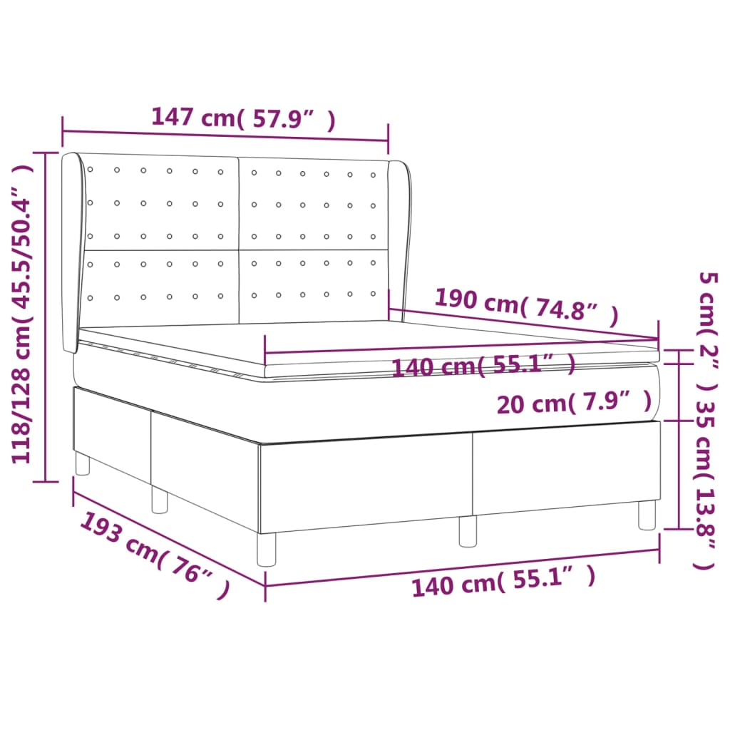 Vidaxl Letto Continentale Con Materasso, Taupe, Tessuto, 140X190 Cm