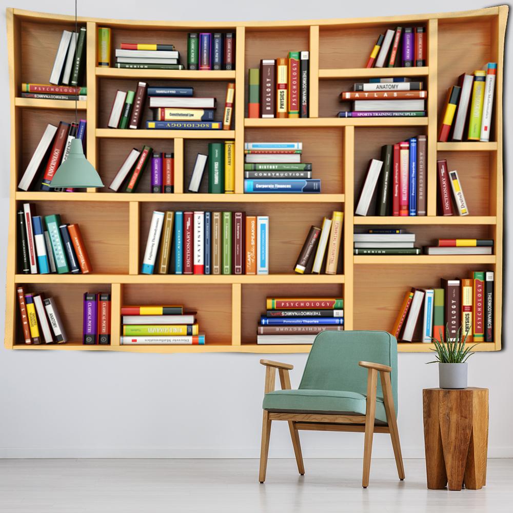 Bookshelf Book Tapestry Wall Hanging Family Bedroom Decoration Polyester Fabric Bohemian Bedspread Art Printing