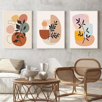 Abstract Color Block Leaves Canvas Painting Geometric Designs Wall Decorative Poster Picture Print Living Room Bedroom Art Decor