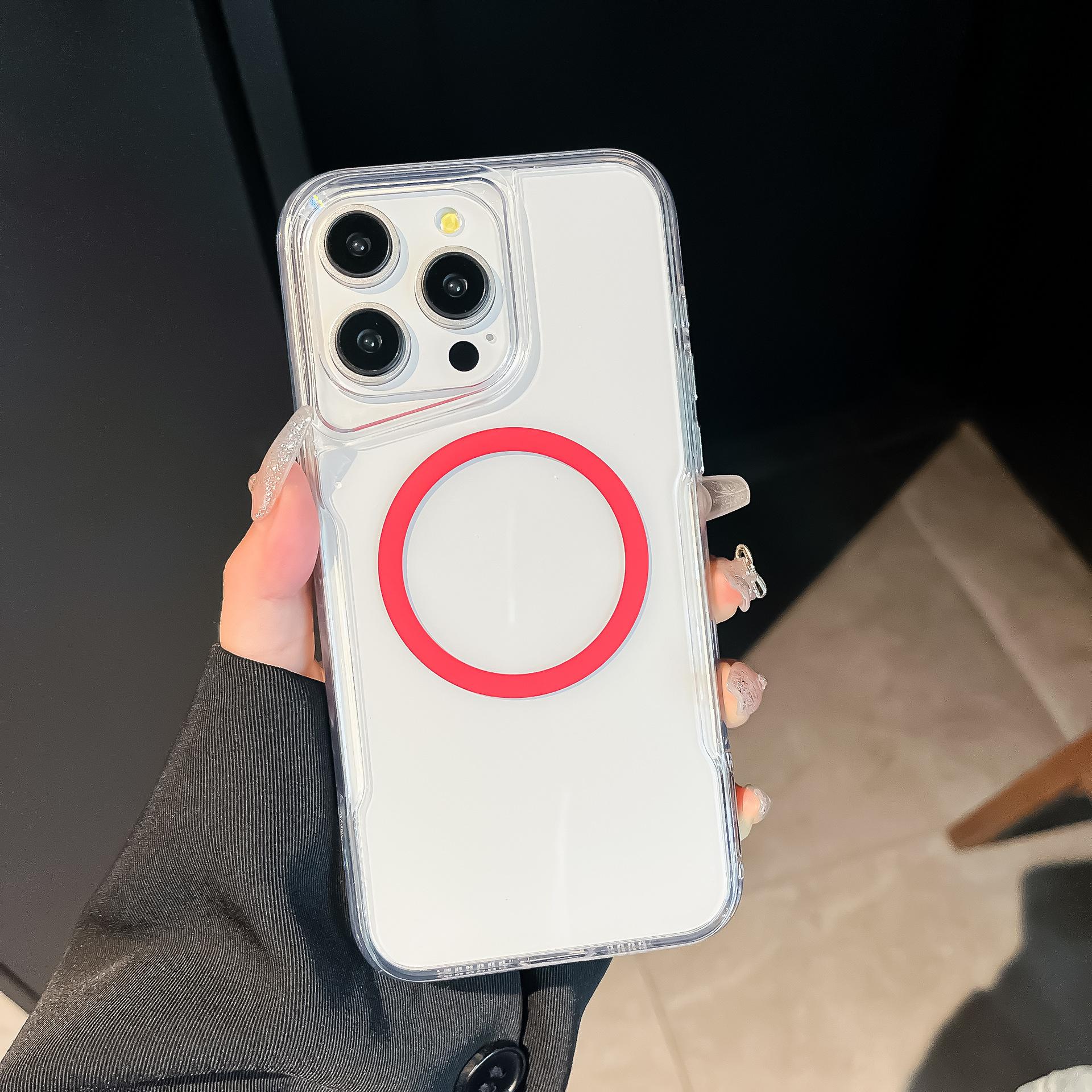 

Armored Slim Waist Suitable for IPhone 16 Magnetic Phone Case Transparent Apple 15 Acrylic 14 Blade Protection Case iPhone16