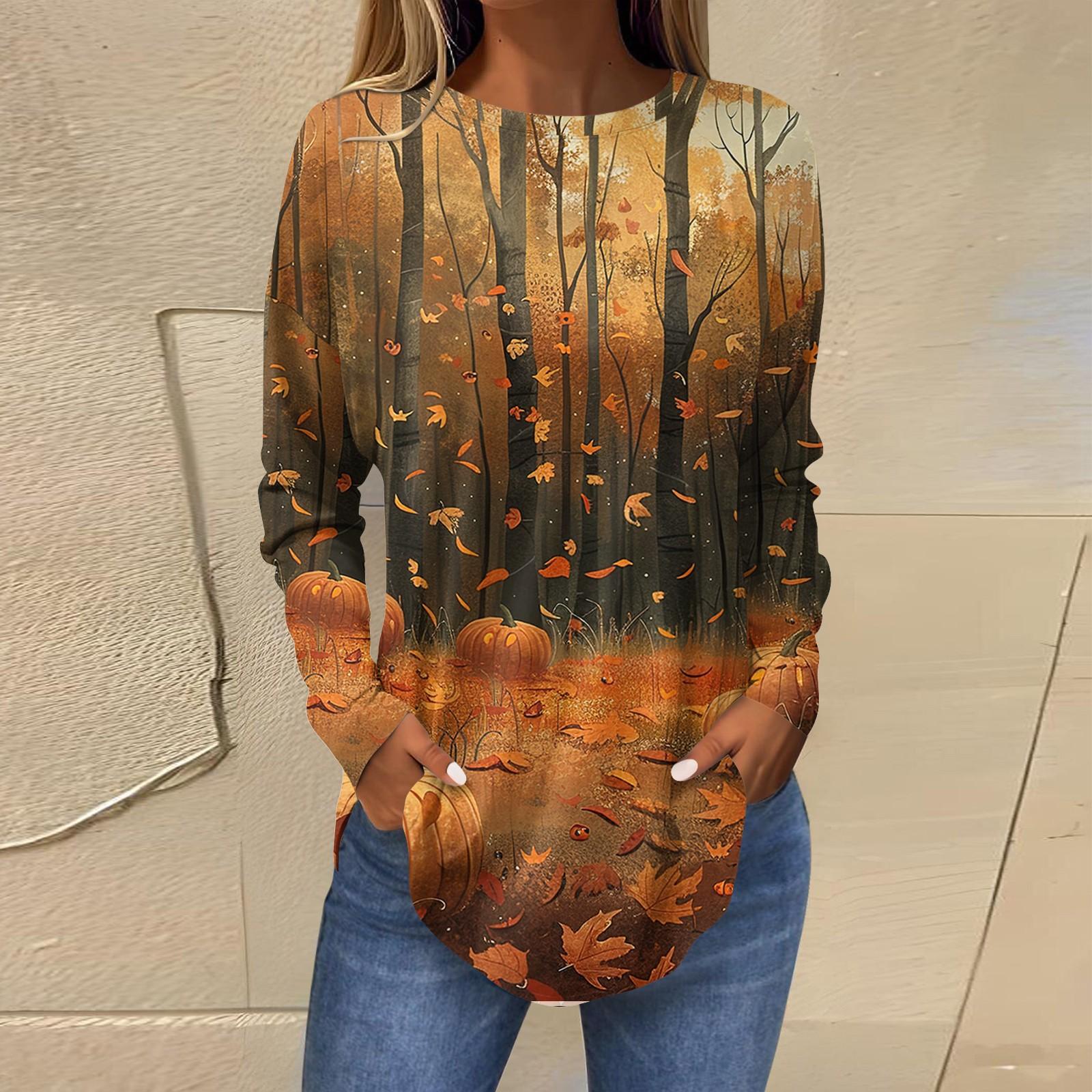 

Женская свободная футболка с длинным рукавом с круглым вырезом и принтом, верхний пуловер XXL оранжевый