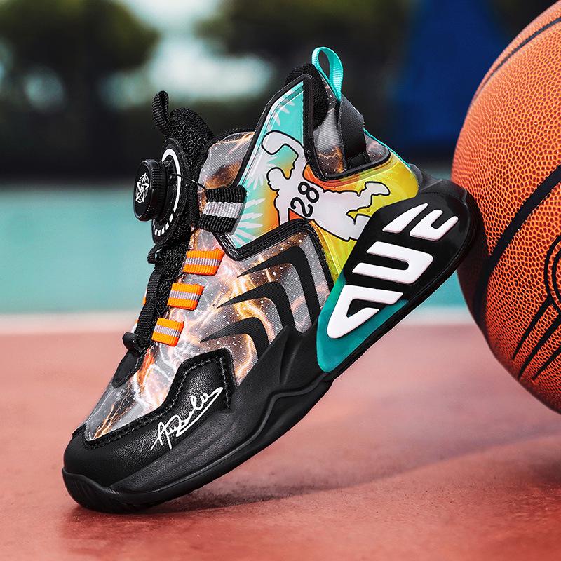 Boys' Waterproof Leather Basketball Shoes – Non-Slip, Wear-Resistant with Rotary Buckle for Students