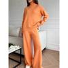 Autumn Winter 2 Pieces Women Sets Knitted Tracksuit Turtleneck Sweater and Straight Jogging Pants Suits