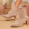 Fashion Women Ankle Boots 2025 Autumn Faux Suede High Heel Dress Shoes Sexy Pointed Toe Women Short Boots Zip Anti-Slip Botas Mujer
