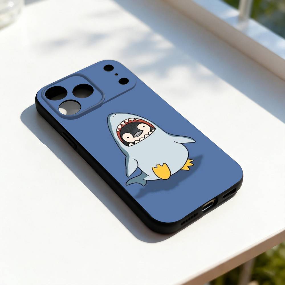Penguin Kawaii Cute Cartoon Phone Case For iPhone 11,12,13,14,15,16,17,Pro,Max,Plus,E,SE4,Air,Mini Black Soft Cover