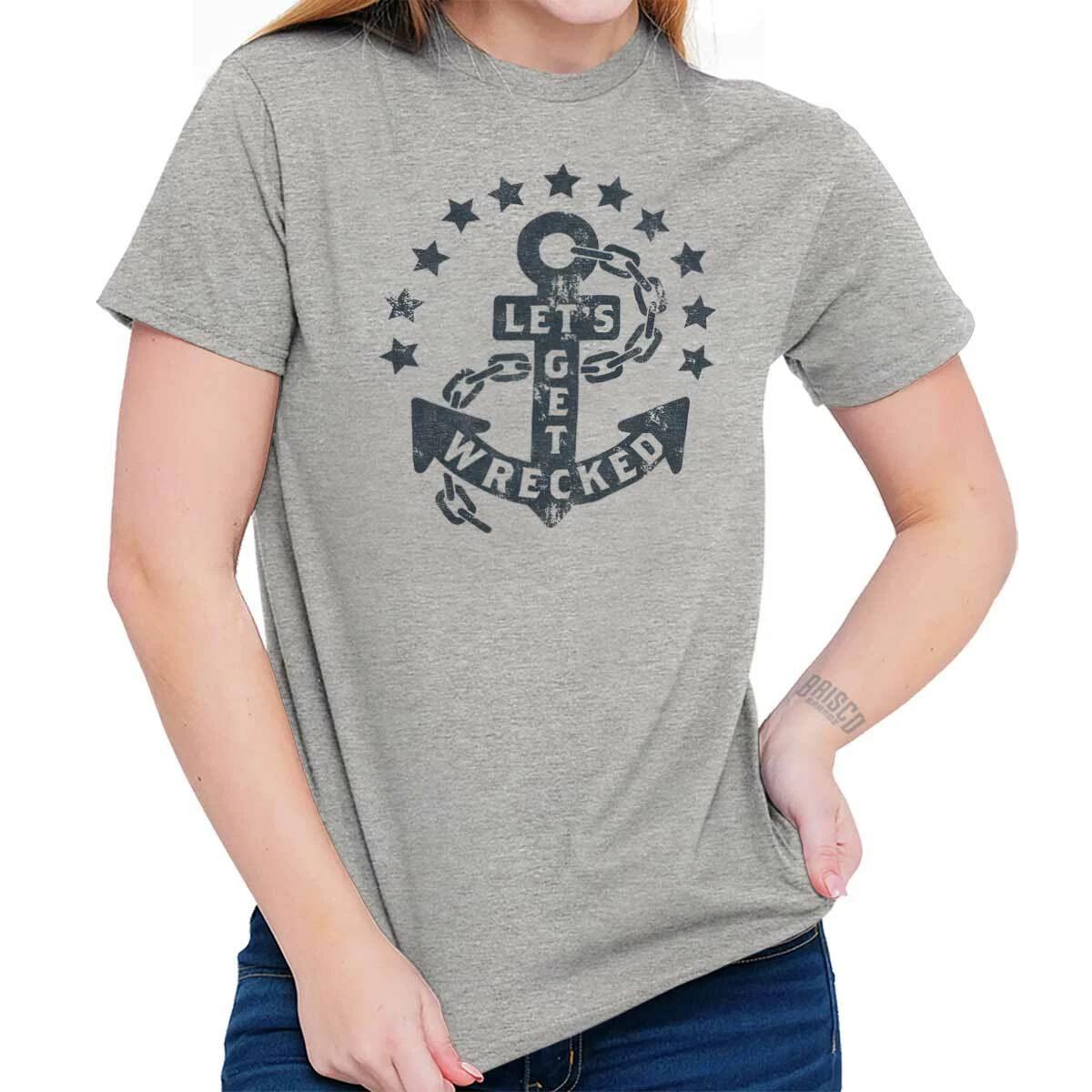 Nautical Sea Anchor Let s Get Wrecked Party Womens or Mens Crewneck T Shirt Tee XL