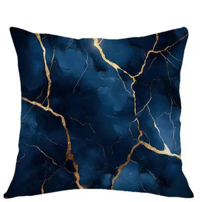 Home Decor Dark Blue & Gold Marbled Pattern Pillow Covers Pattern Cushion Cover Suitable For Sofa Bedroom Car Pillow Cover