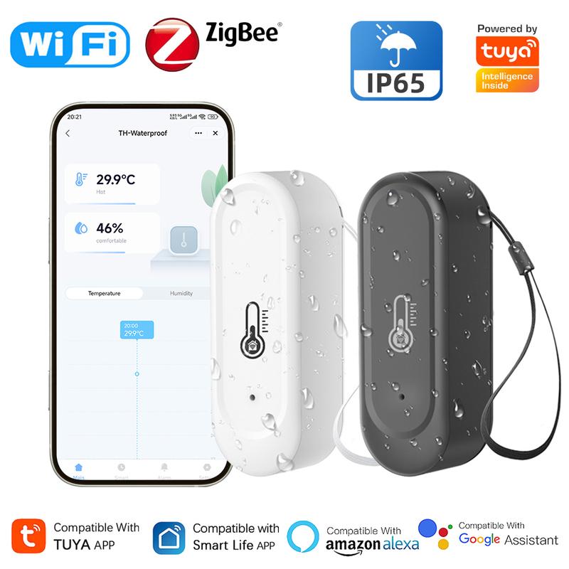 Tuya Smart Temperature And Humidity Sensor WiFi/Zigbee IP65 Waterproof Indoor Outdoor Dual-use Compatible With Alexa Google Home