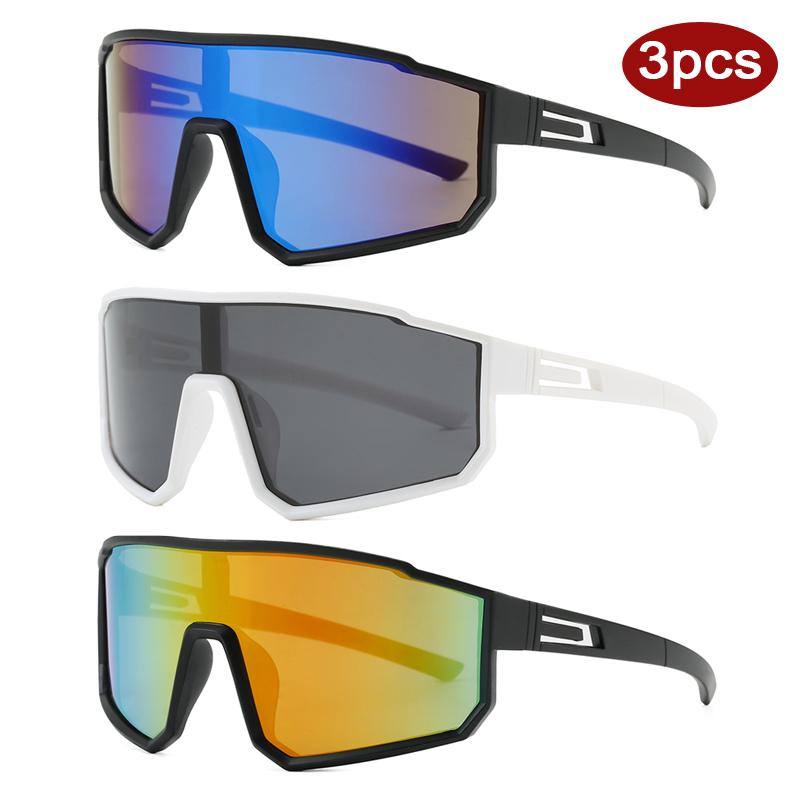 Protective Glasses 3Pcs Large Frmae Outdoor Cycling Sun Glasses Men Women Sports Colorful Goggles Full Frame Windproof Glasses