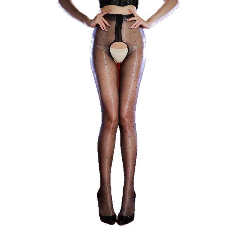 Sexy Women'S Stockings Large Open Crotch Sockings With Bell Polka Dots Shiny Silky Pantyhose Ultra-Thin 5D See-Through Socks