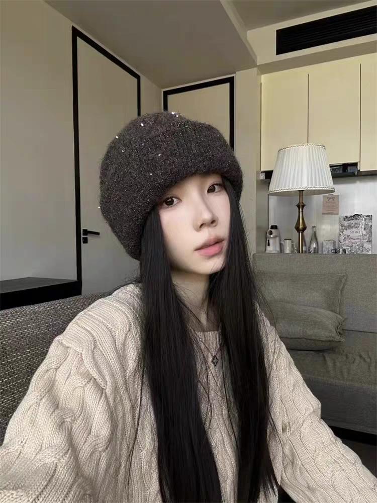 Autumn and Winter Hats, Women's Big Head Circumference Shows Their Face, Small Pile Hats, Gypsy Wool Knitted Hats, Warm Bald Hats