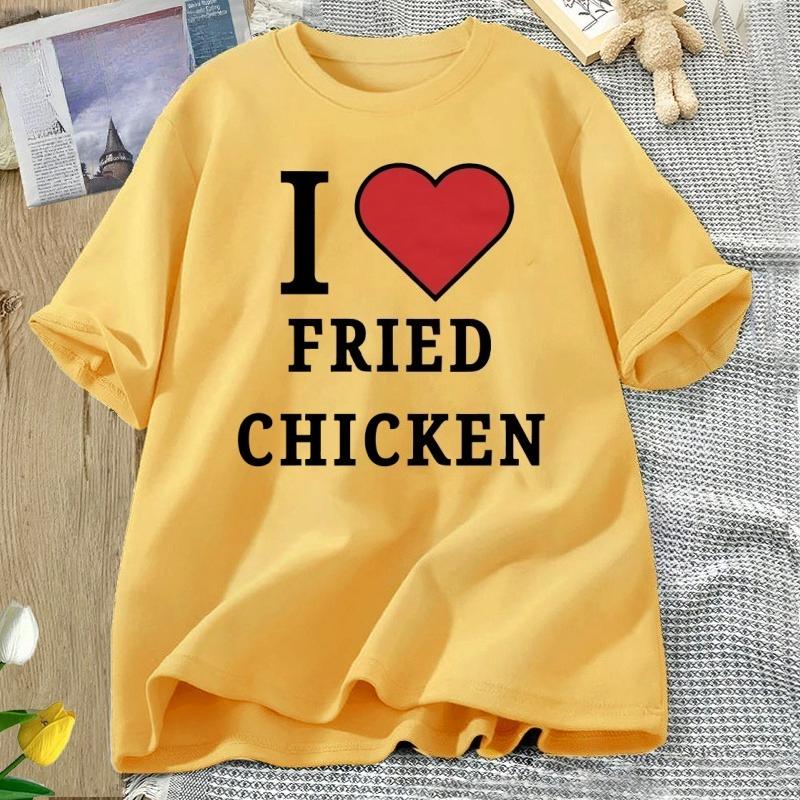 

I Love Fried Chicken Tshirt Y2k Cotton Short Sleeve T Shirt Cotton Oversized Vintage Graphic Tees for Unisex Women Summer Tops 4XL