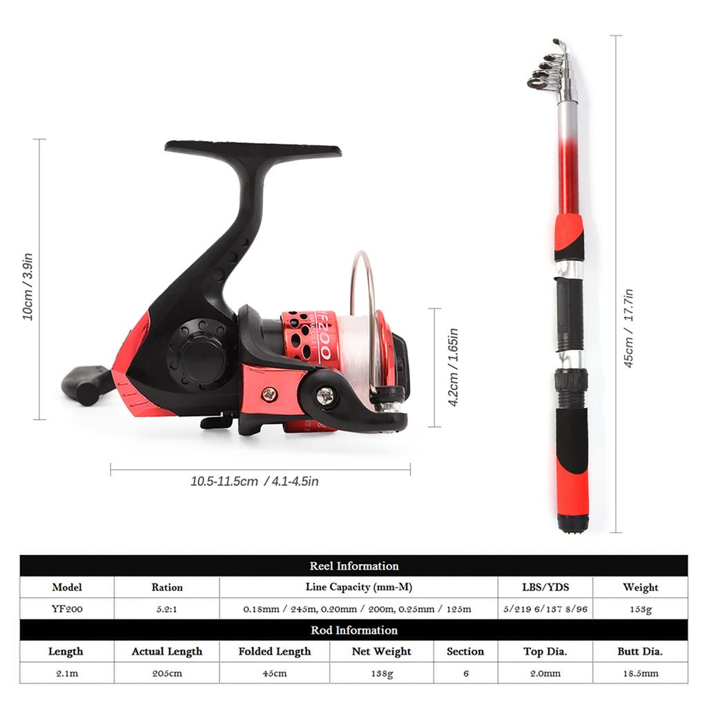 Fishing Rod Reel Combo Full Kit with 2PCS 2.1m Telescopic Fishing Rods 2PCS Spinning Reels Fishing Lures Hooks
