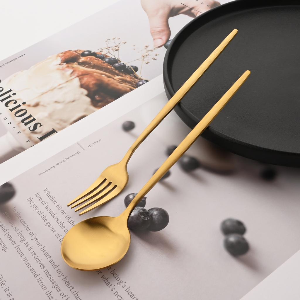 6/30Pcs Matte Gold Dinnerware Set Stainless Steel Dinner Knife Fork Spoon Cutlery Set Korean Kitchen Flatware Tableware Set