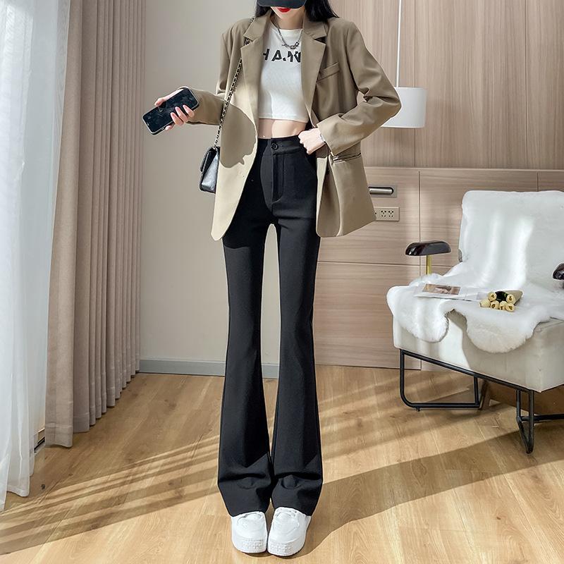 Schlankmachender Decken-Schwarzer Caprihosenanzug Weitbeinige Gerade Mikro-Schlaghosen Übergröße Stretch Slim-Fit Lange Hosen für Damen