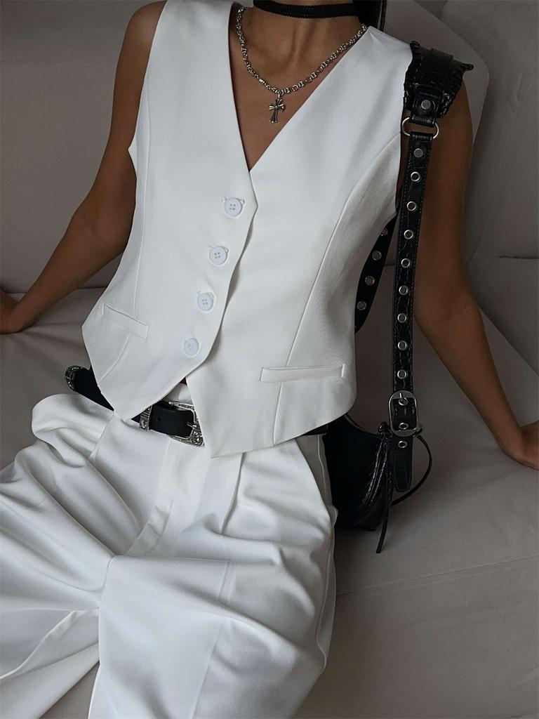 Gilet Moda Coreana Primavera Estate Nuovo Donna Corto Moda Scollo a V Senza Maniche Casual Blazer Gilet Cappotti Top Femminili