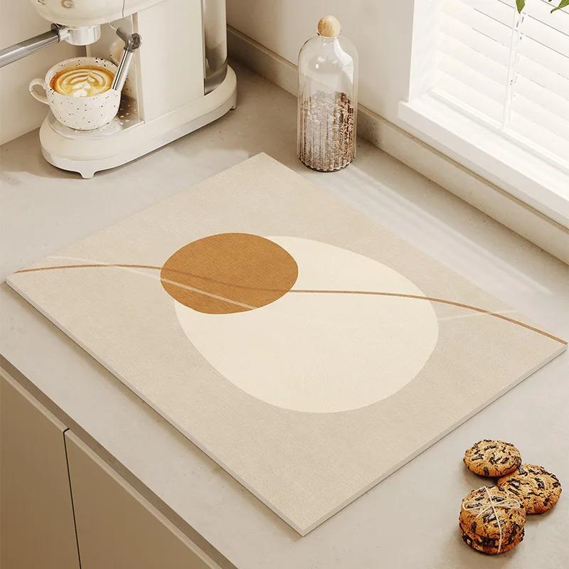 Tableware Drying Mat Soft Drain Pad Non-slip Super Absorbent Wear-resistant Coffee Machine Mat Kitchen Table Courtyard Decor