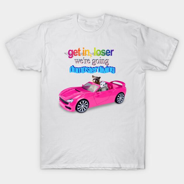 Asian Size Men Black Print T-shirt Get In Loser Raccoon Possum Meme No-Cut Print Cotton Tshirt