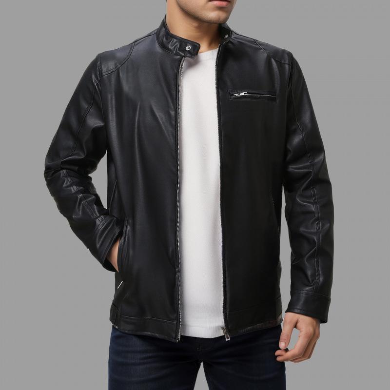 European and American men's high-end leather motorcycle leather jacket men's horizontal zipper leather jacket men's