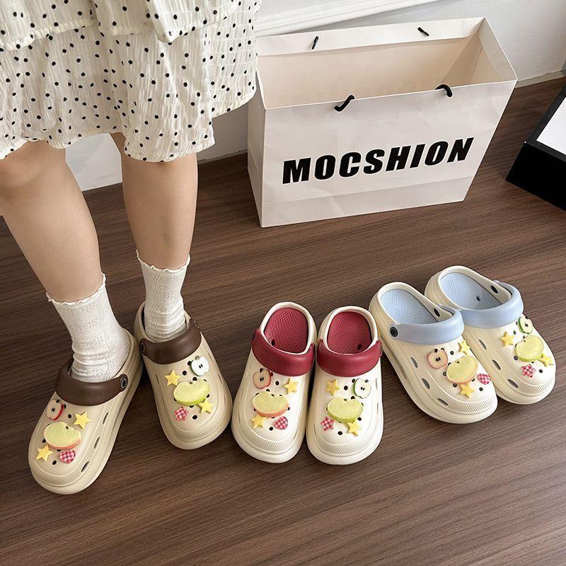 2025 Summer Height Increase Hole Shoes Women Wear Cool Slippers Fashion Net Red Bag Head Thick Sole Non-slip Cool Slippers Women