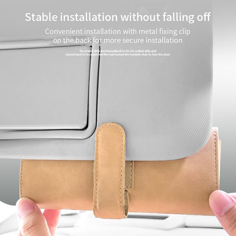 Car Sun Visor Sunglasses Case Clip Hanger Fastener Sunglasses Holder Suede PU Leather Card Ticket Storage Box Eyeglasses Holder