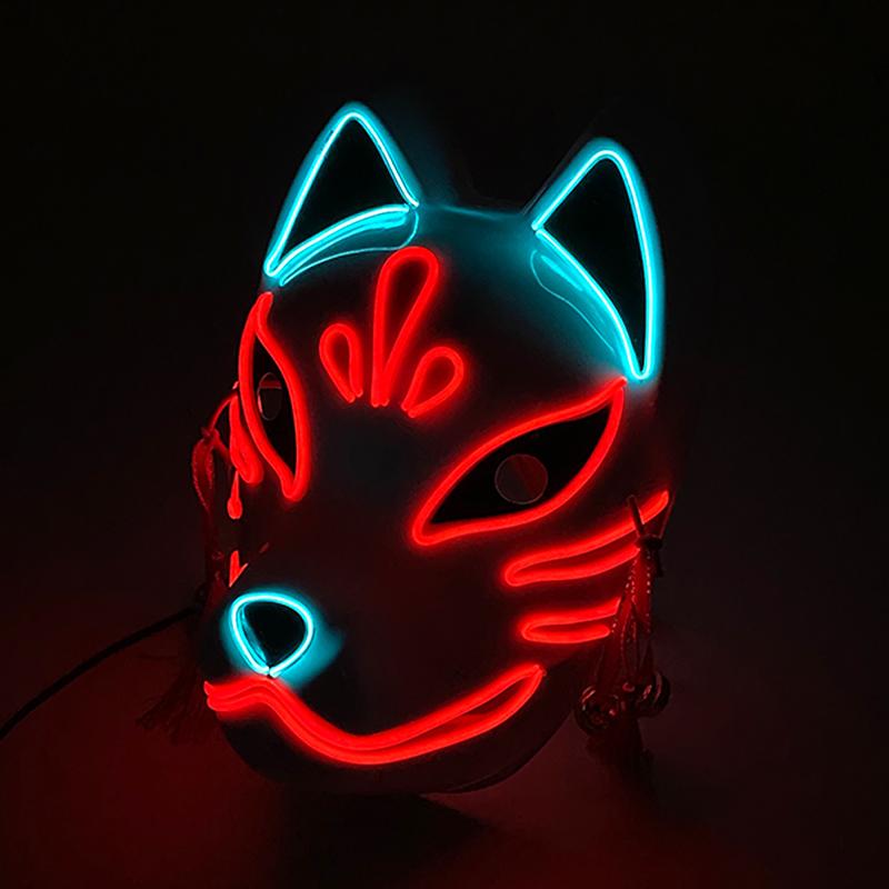 LED Bemalte Fuchsmaske Leuchtende Niedliche Kitsune Masken Niedliches Rotes Fuchs Kostüm Requisiten Japanische Maske Für Damen Mädchen Rote Tiermaske