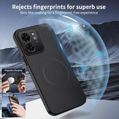 Custodia in Pelle PU con Motivo in Fibra di Carbonio e Silicone per Motorola MOTO Edge 40 Neo Magnetica Ricarica Wireless Cover Posteriore Morbida