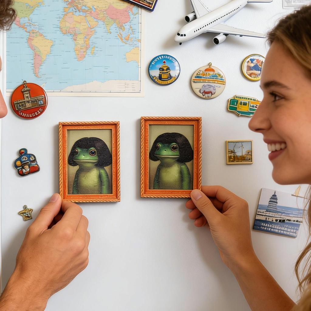 Cute Frog Fridge Magnets, Wooden Artistic Framed Retro Decor, Funny Small Magnets for Whiteboard, Home Kitchen Living Room Gift