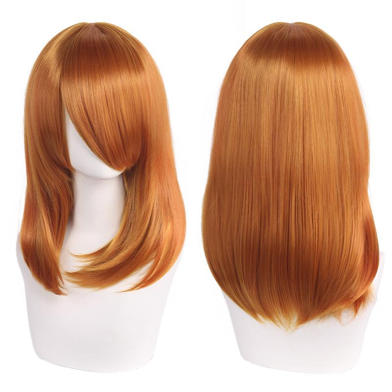 Hoge Kwaliteit 40cm Medium Cosplay Pruik Met Pony Zwart Blond Roze Rood Blauw Paars Hittebestendig Synthetisch Haar Pruiken