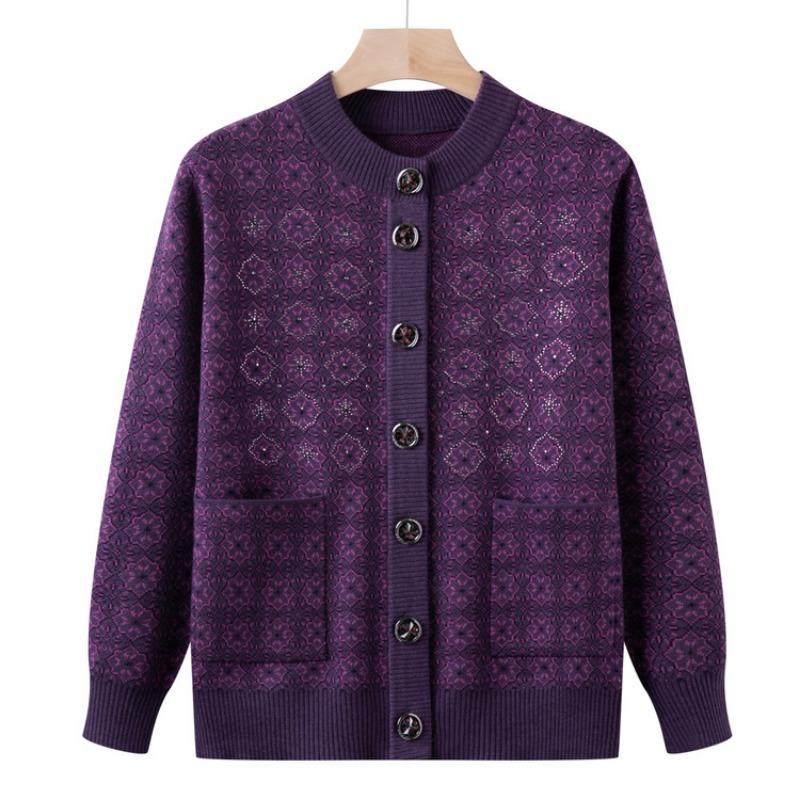 Middle-aged new high-end knitted sweater jacket female grandma autumn and winter sweater mother's autumn cardigan top